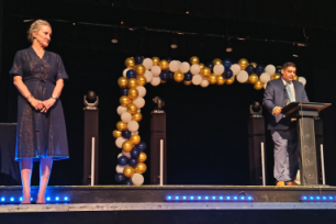 Principal, Clare White and Emcee, Jordan Barsoukas